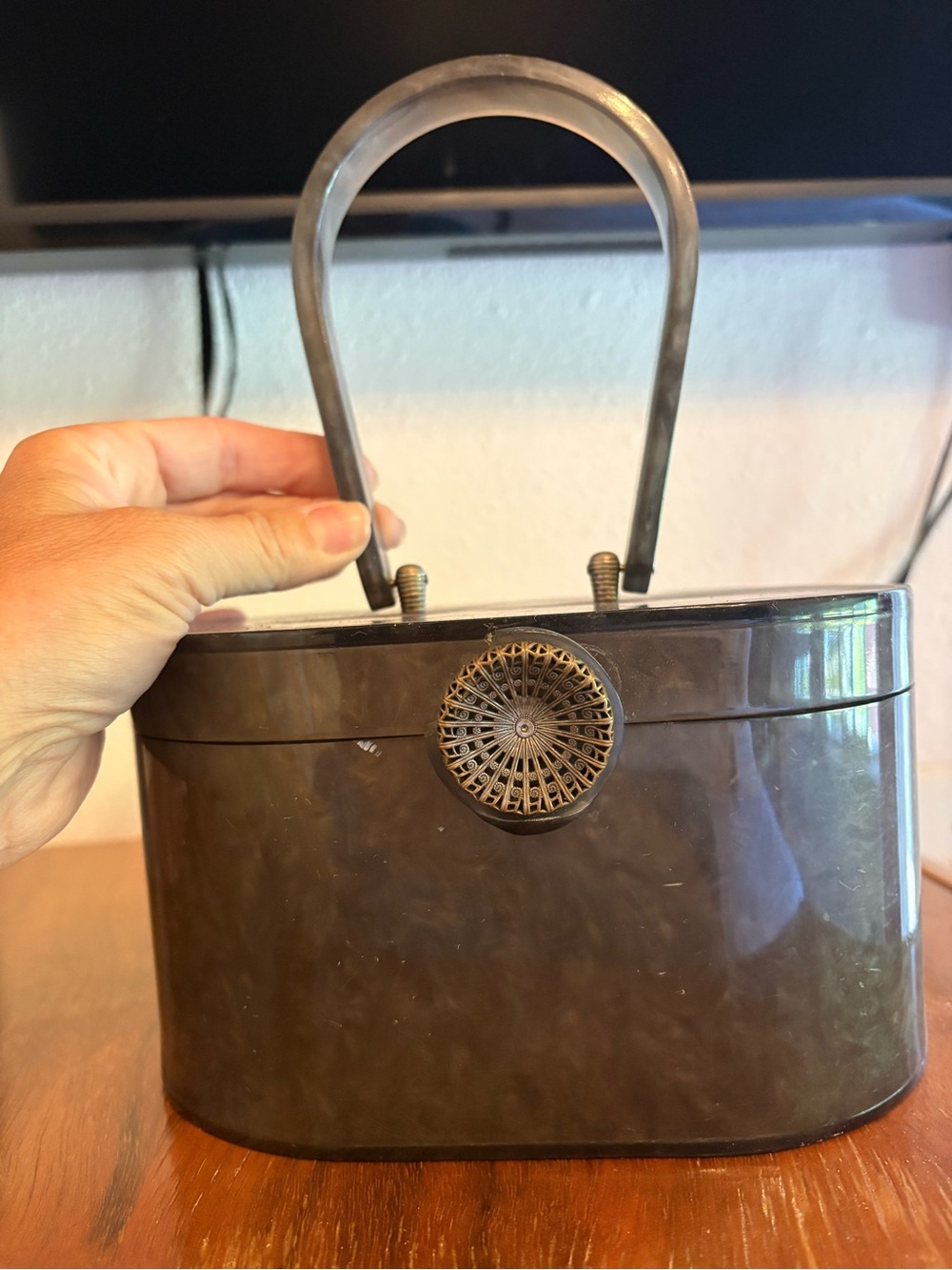 Dark grey Lucite Vintage Women's Top-Handle Bag
